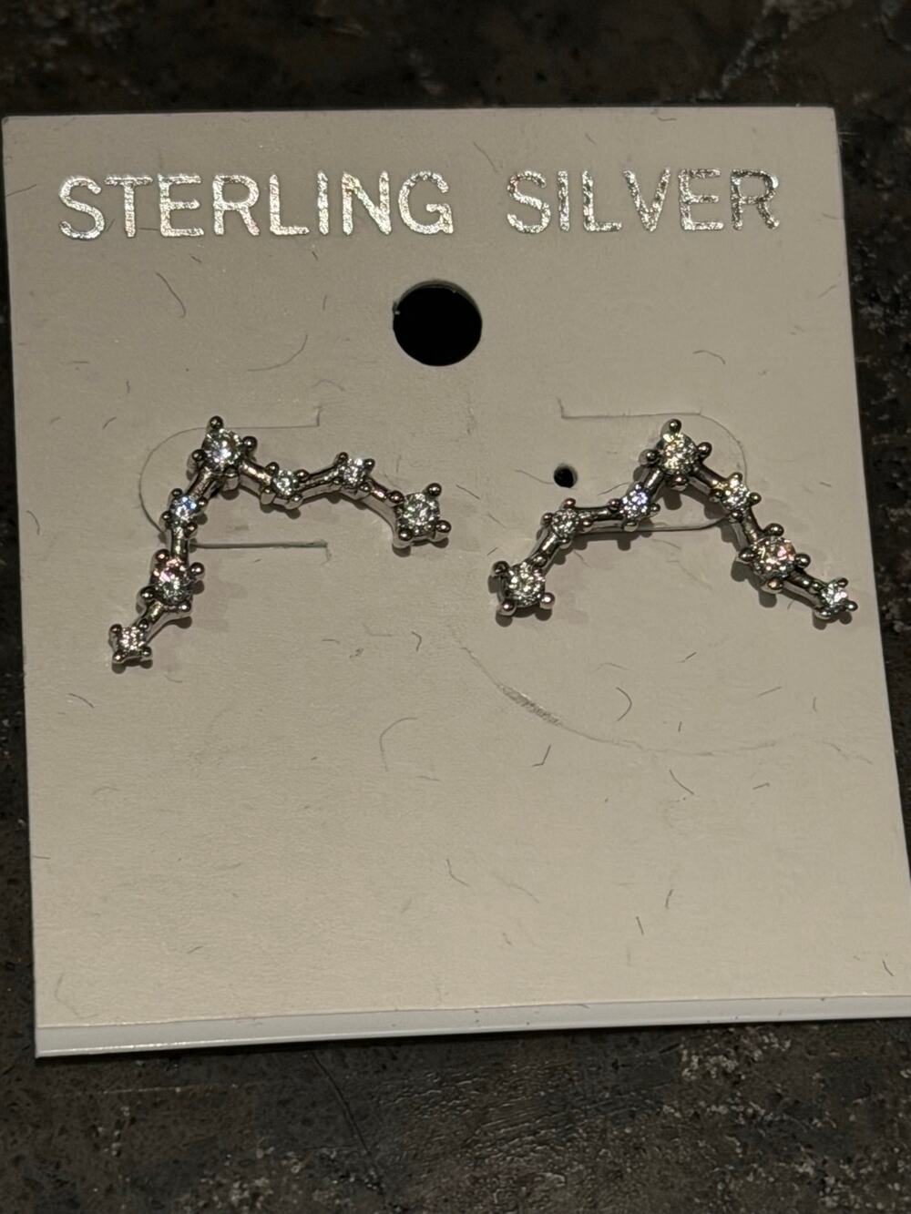 Sterling Silver CZ Pisces Astrology Constellation Stud Earrings Celestial